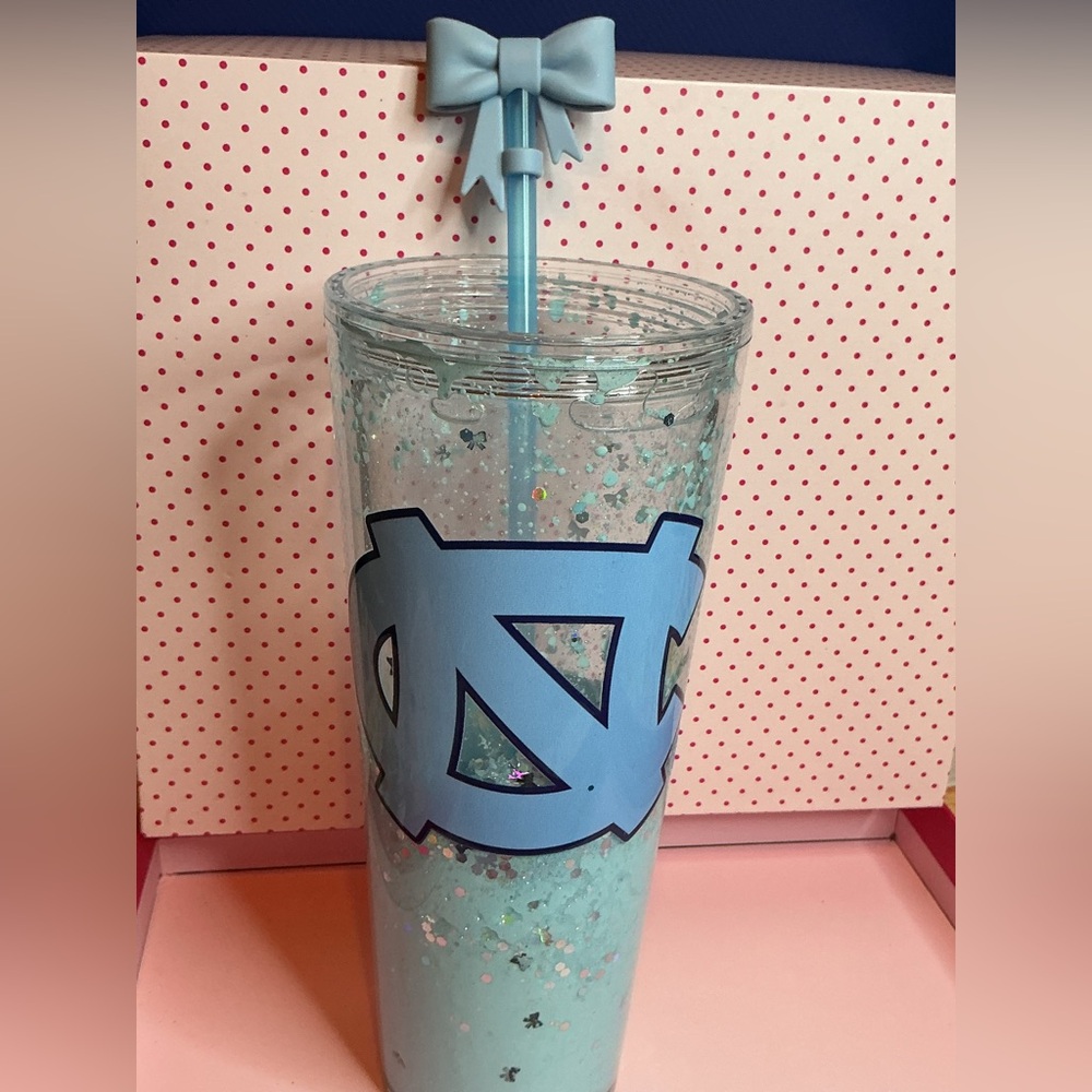 UNC Lava Snow Globe Tumbler with Bow Straw Topper